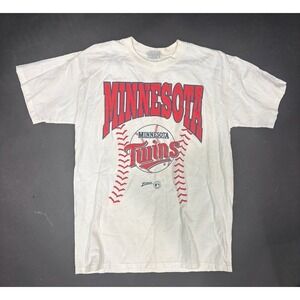 Y2K Classic Zubaz T-Shirt Large Men's White Graphic Cotton-Neck Minnesota Twins